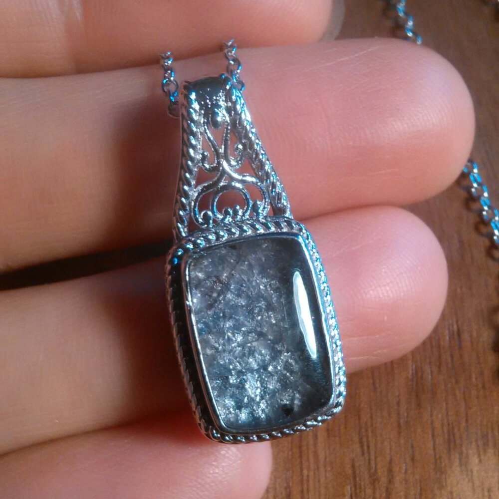 Matrix Tanzanite Solitaire Platinum over Copper Pendant Stainless Steel Necklace